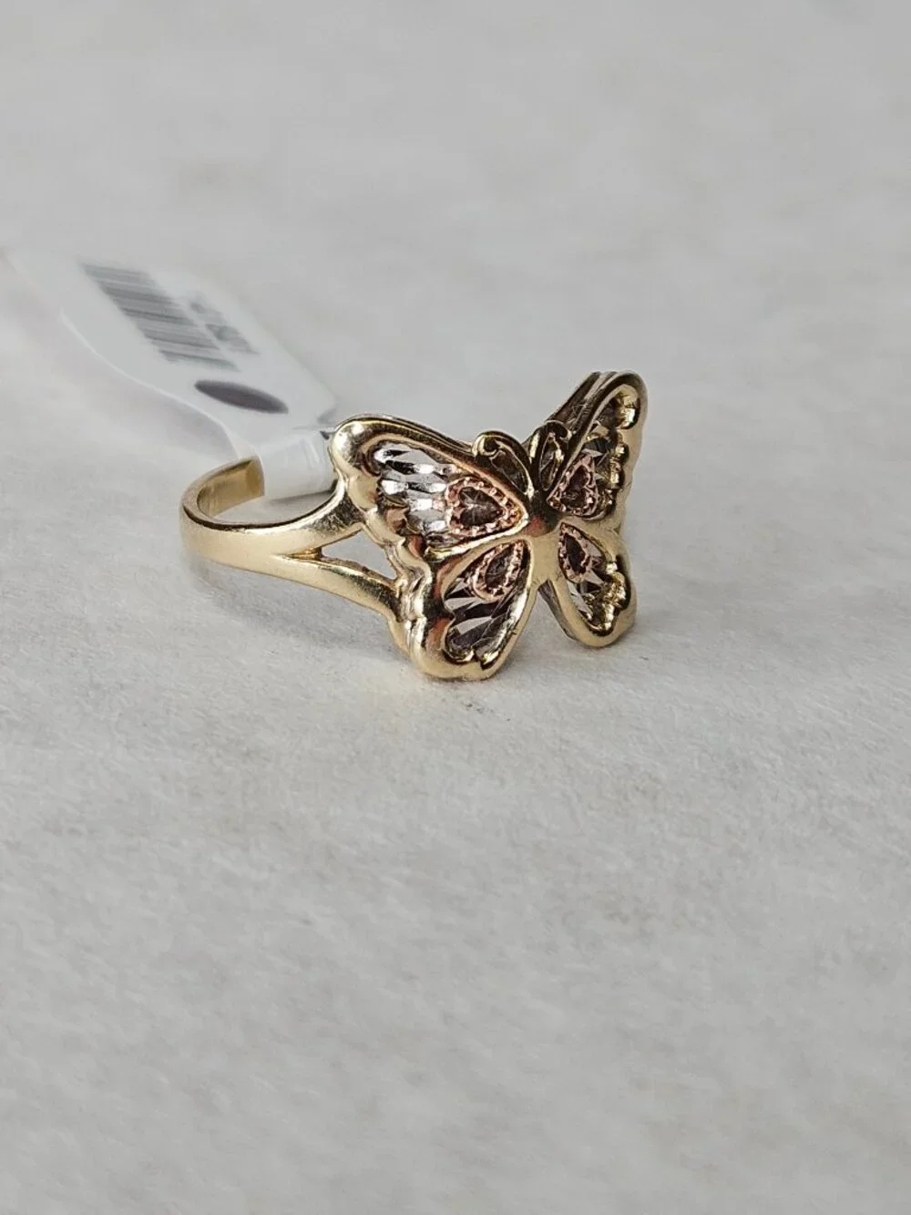 10K Tri Color 3 Tone Gold Butterfly Filigree Cocktail Ring 20x11mm Size 6.25